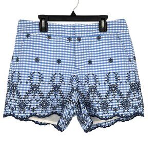 Maison Jules Blue Gingham Embroidered Scalloped Hem Shorts Size 10